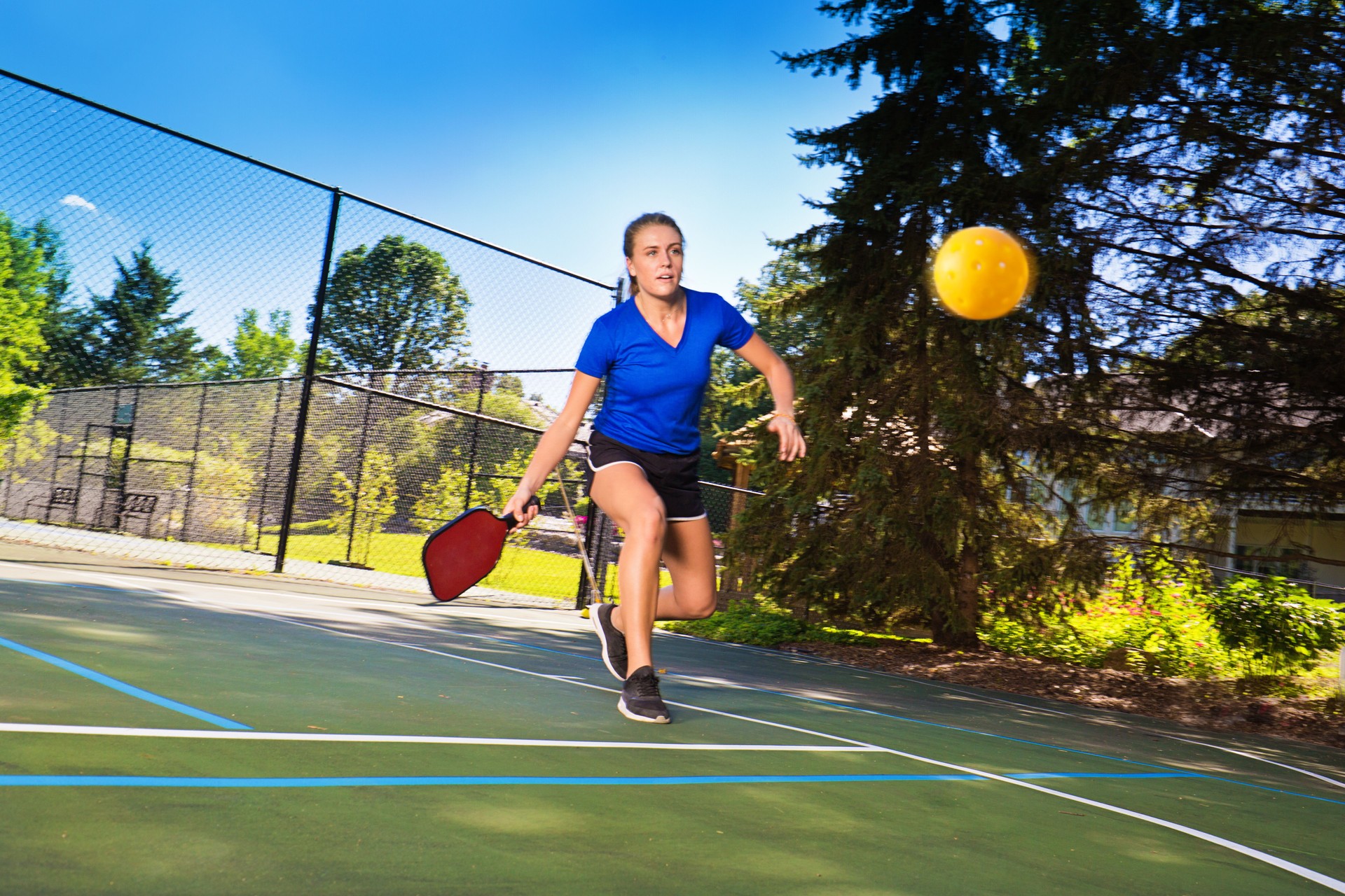 Woman Pickleball Player Playing Pickleball in Court